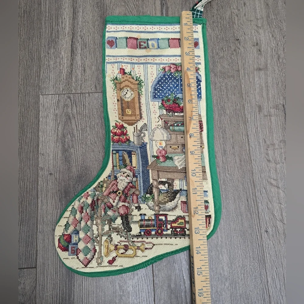 Handmade Crossstitch Christmas Stocking Vintage Cabincore Farmhouse Primitive